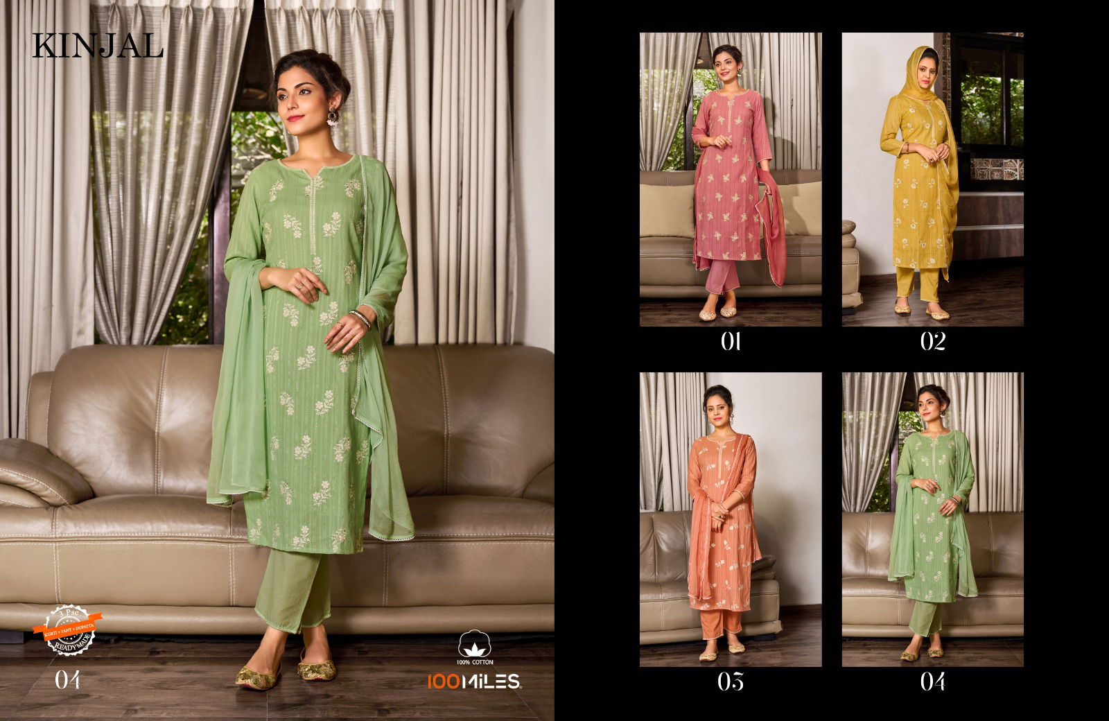 Kinjal By 100 Miles 01-04 Readymade Salwar Kameez Catalog